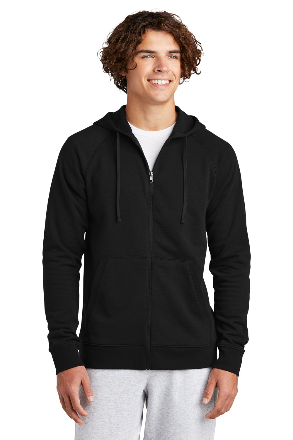 Sport Tek STF201 Mens Black Drive Fleece Full Zip Hooded Sweatshirt Hoodie w Pockets BigTopShirtShop