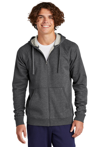 Sport-Tek STF201 Mens Drive Fleece Full Zip Hooded Sweatshirt Hoodie Heather Graphite Grey Model Front