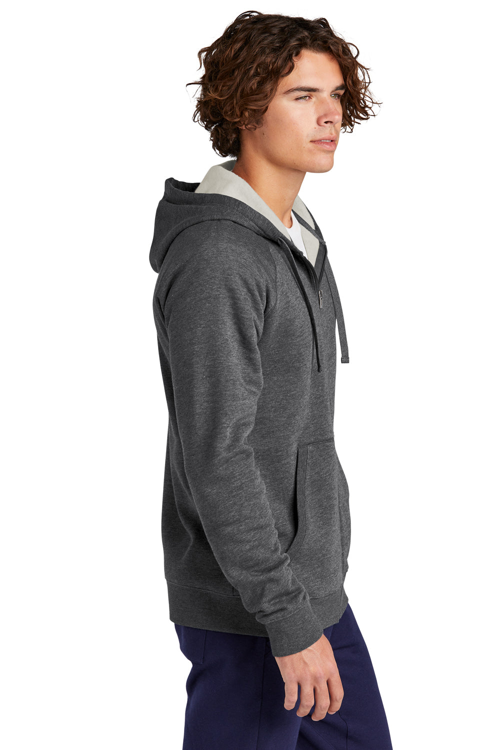 Sport-Tek STF201 Mens Drive Fleece Full Zip Hooded Sweatshirt Hoodie Heather Graphite Grey Model Side