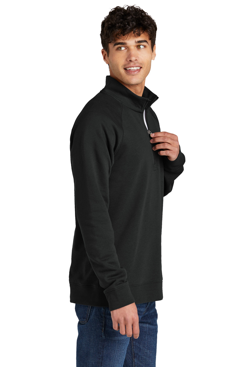 Sport-Tek STF202 Mens Drive Fleece 1/4 Zip Sweatshirt Black Model Side