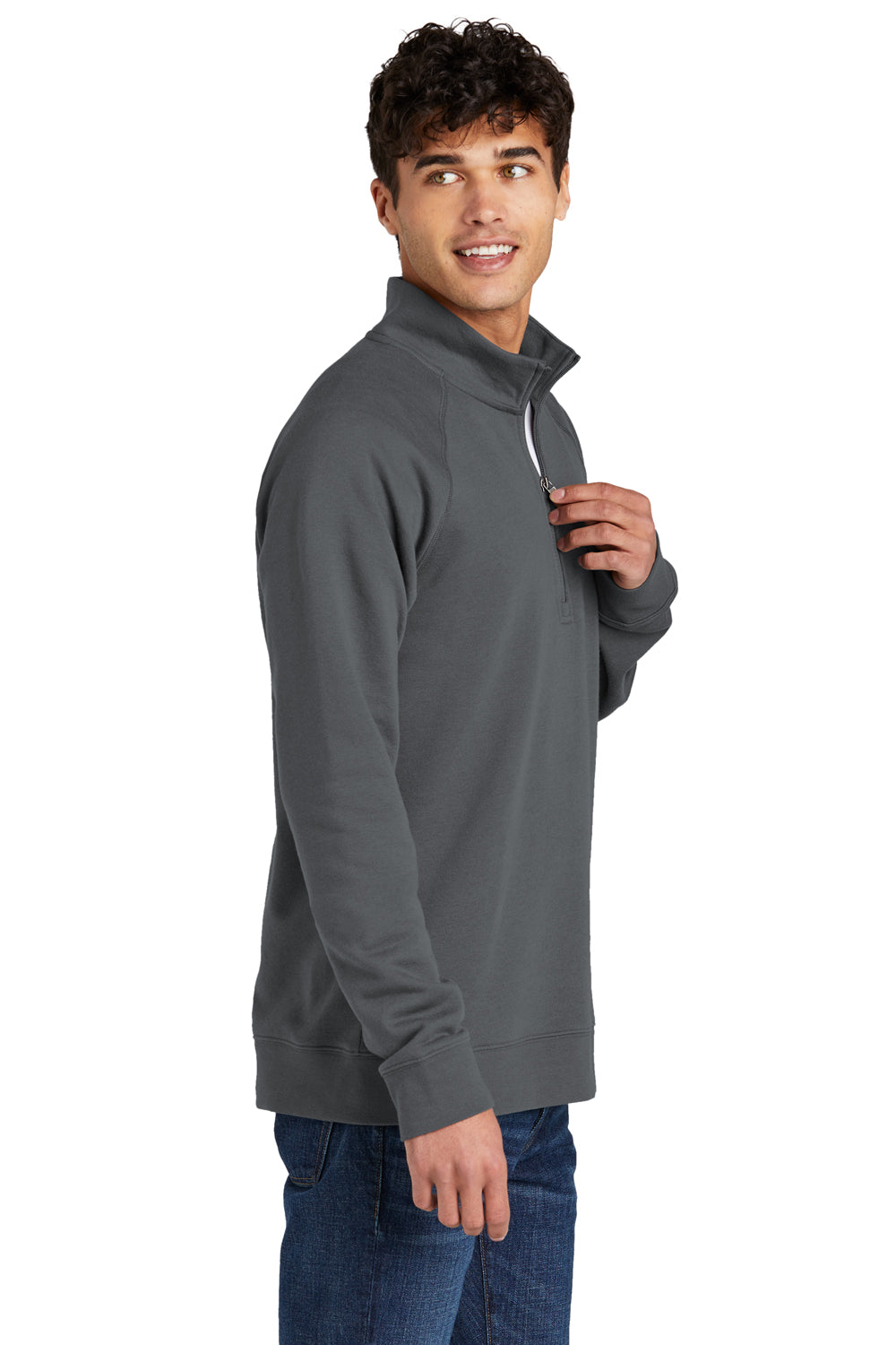 Sport-Tek STF202 Mens Drive Fleece 1/4 Zip Sweatshirt Dark Smoke Grey Model Side