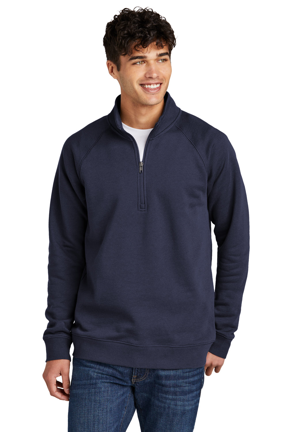 Sport-Tek STF202 Mens Drive Fleece 1/4 Zip Sweatshirt True Navy Blue Model Front