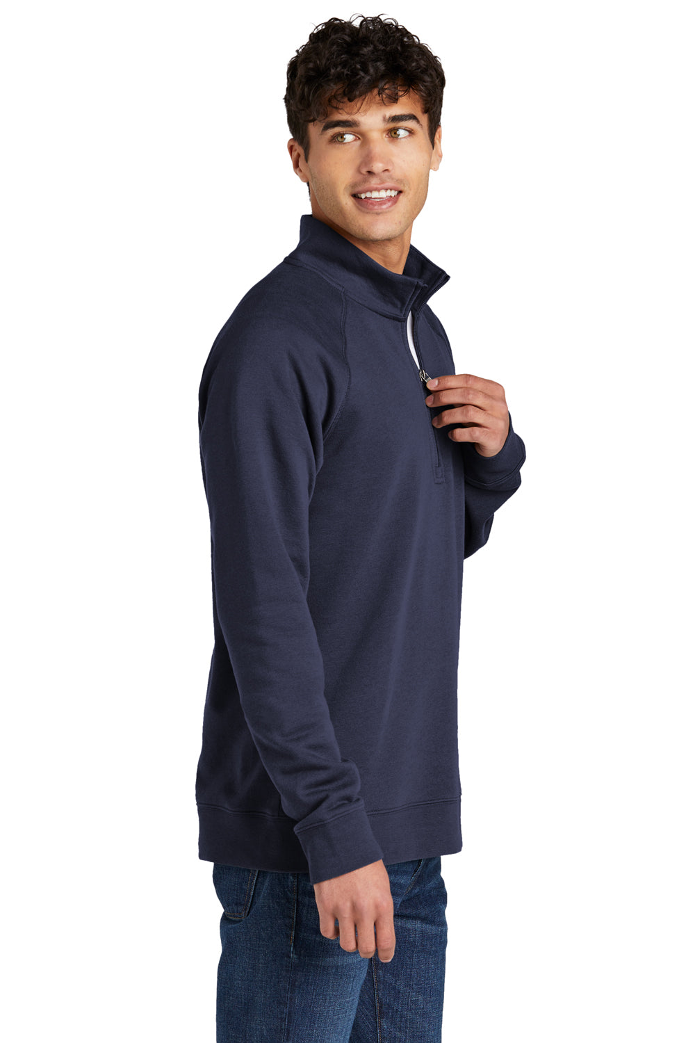 Sport-Tek STF202 Mens Drive Fleece 1/4 Zip Sweatshirt True Navy Blue Model Side