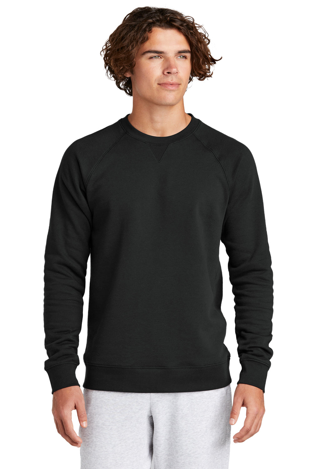 Sport-Tek STF203 Mens Drive Fleece Crewneck Sweatshirt Black Model Front