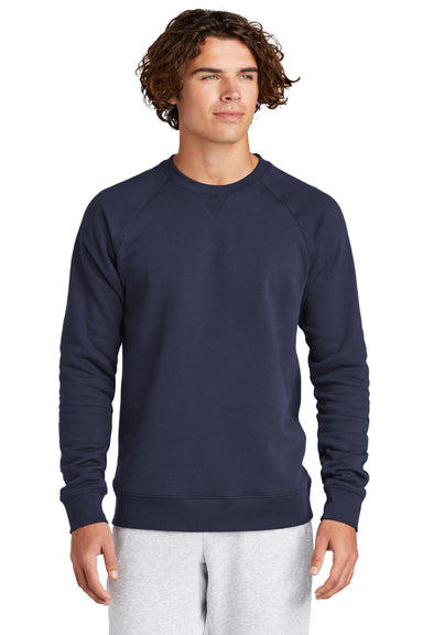 Sport-Tek STF203 Mens Drive Fleece Crewneck Sweatshirt True Navy Blue Model Front