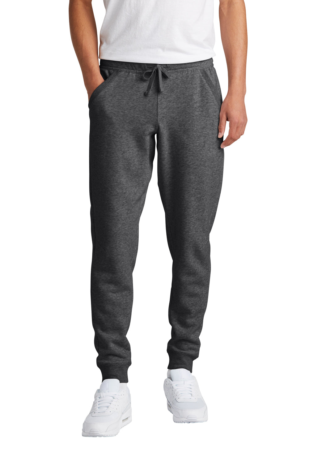 Sport-Tek STF204 Mens Drive Fleece Jogger Sweatpants w/ Pockets Heather Graphite Grey Model Front