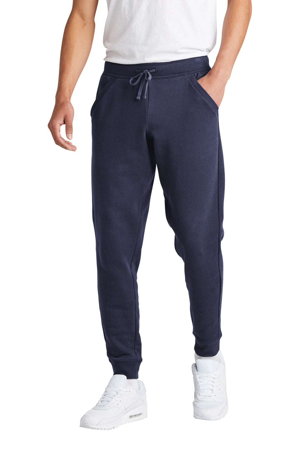 Sport-Tek STF204 Mens Drive Fleece Jogger Sweatpants w/ Pockets True Navy Blue Model Front