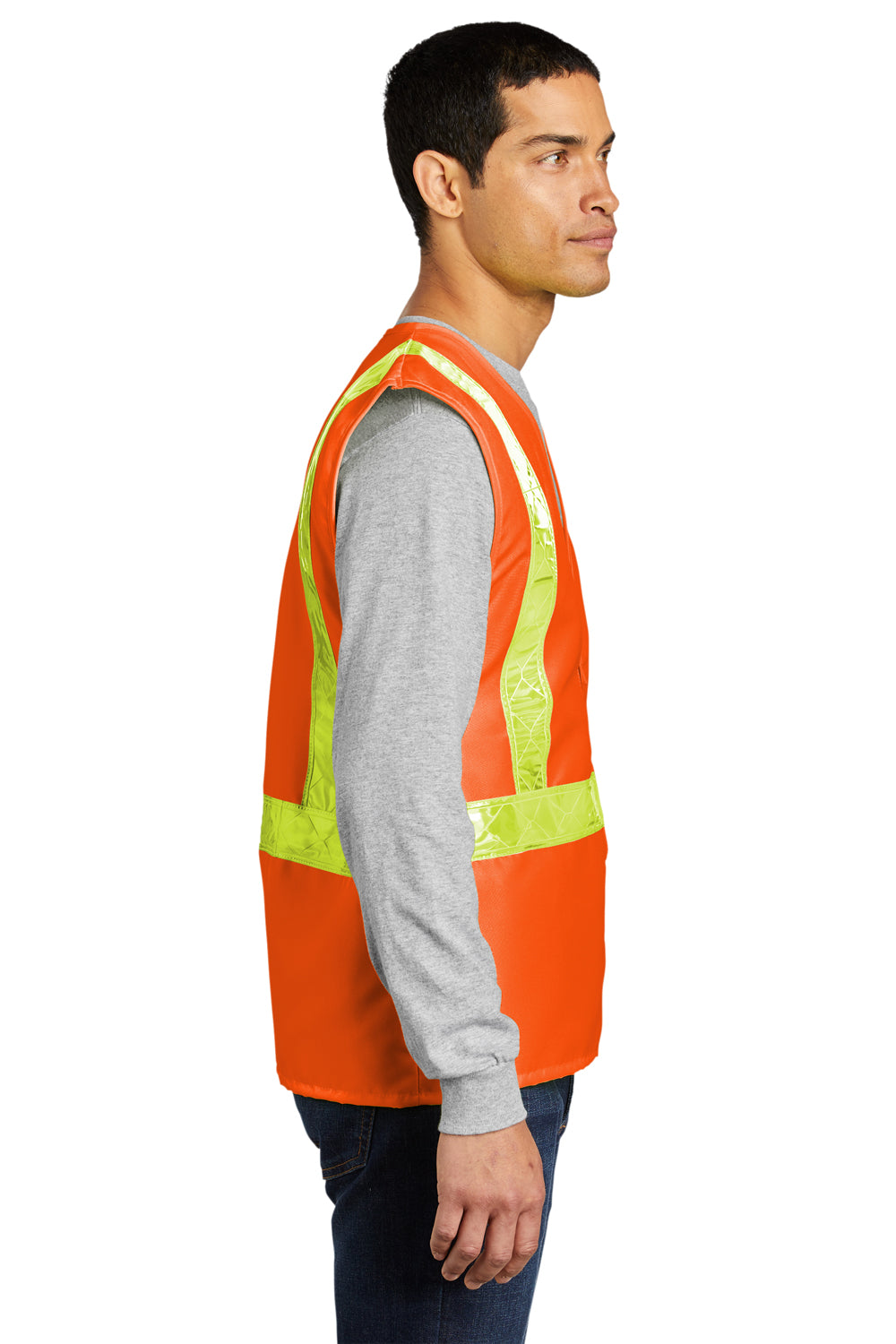 Port Authority SV01 Mens Enhanced Visibility Vest Safety Orange Model Side