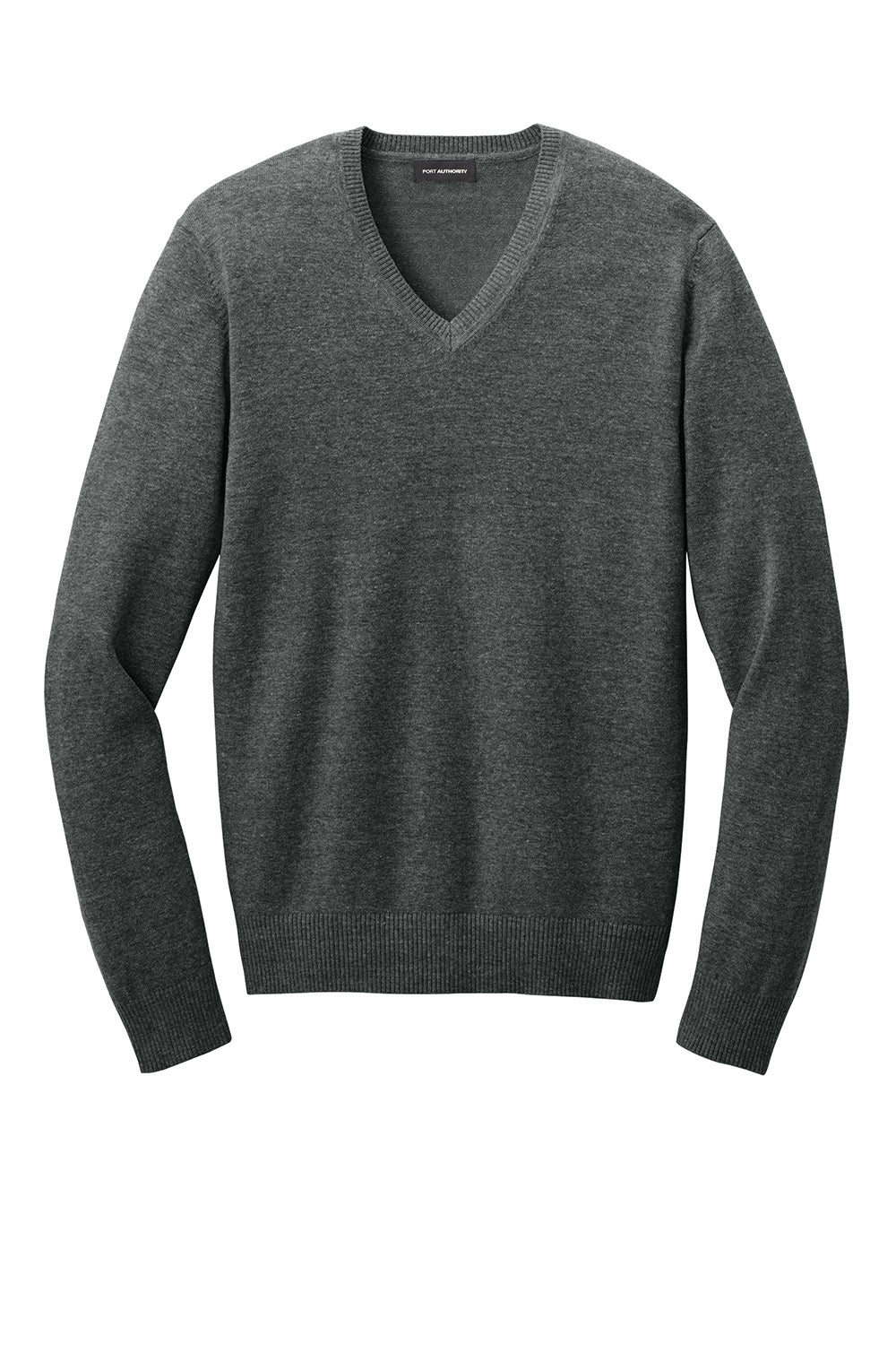 Port Authority SW2850 Mens Easy Care Long Sleeve V-Neck Sweater Heather Charcoal Grey Flat Front