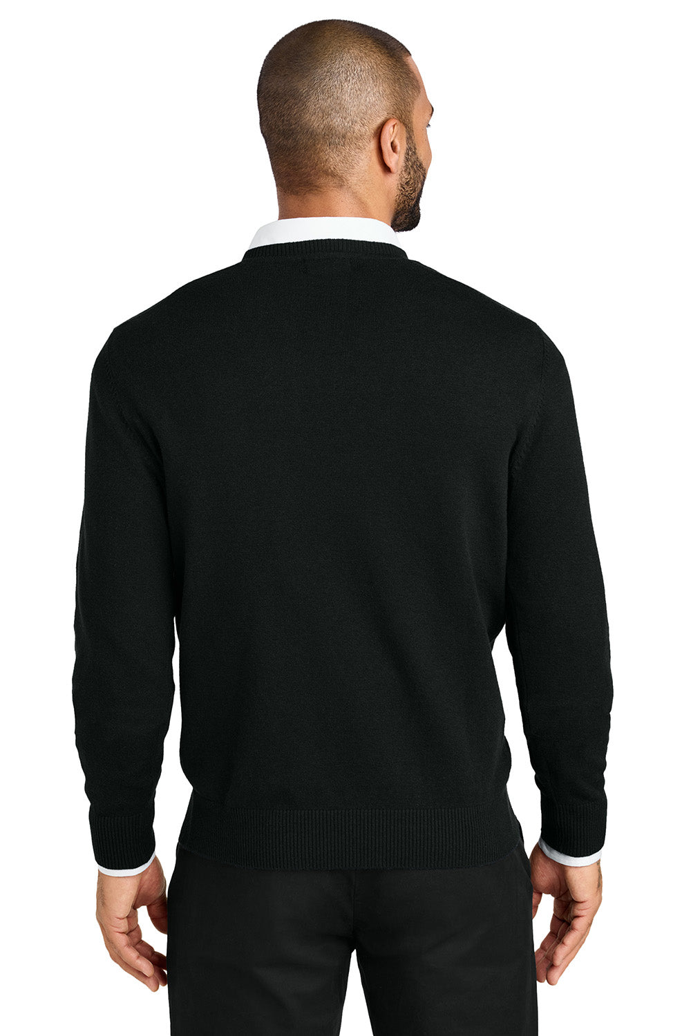 Port Authority SW2850 Mens Easy Care Long Sleeve V-Neck Sweater Deep Black Model Back