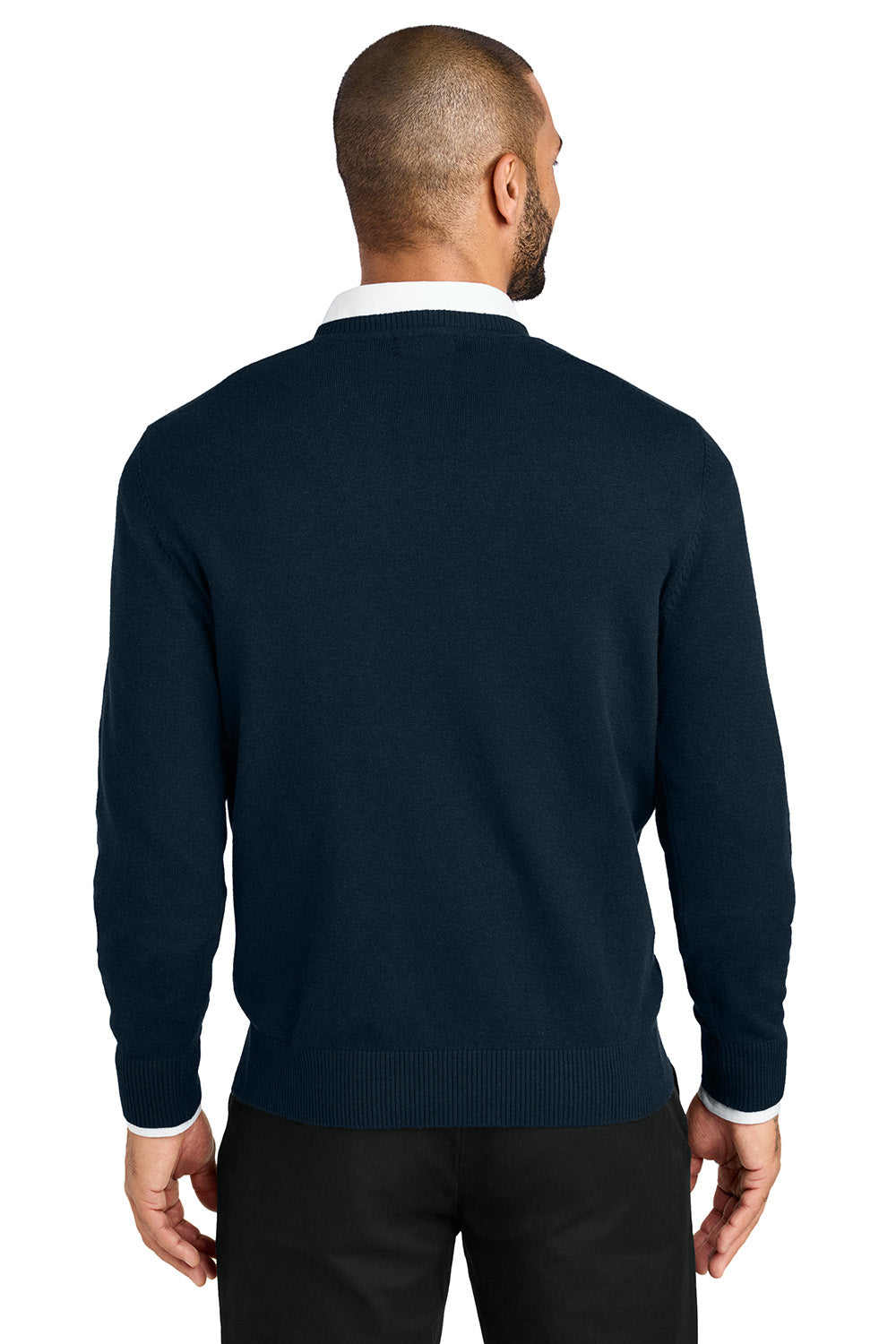 Port Authority SW2850 Mens Easy Care Long Sleeve V-Neck Sweater River Navy Blue Model Back