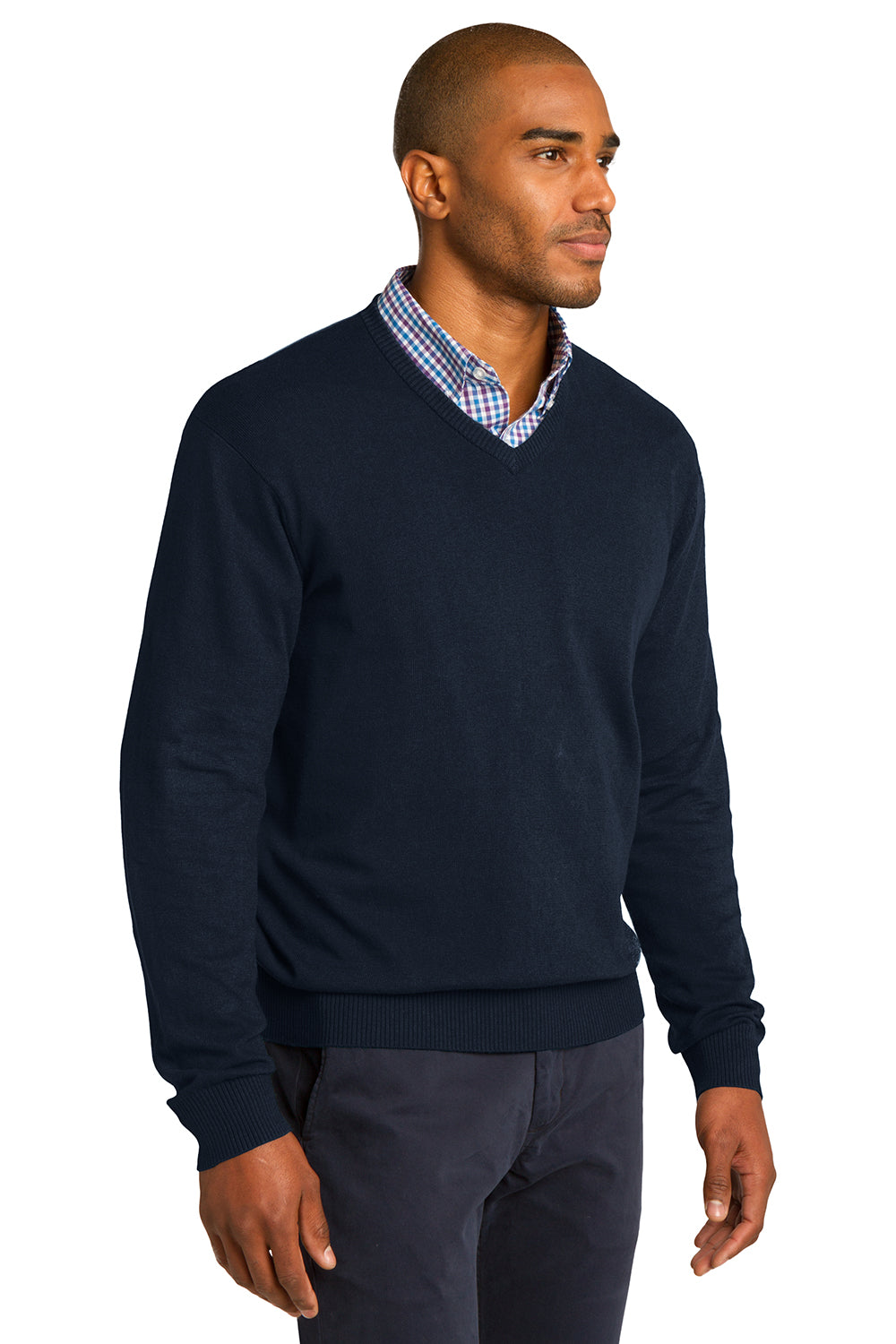 Port Authority SW285 Mens Long Sleeve V-Neck Sweater Navy Blue Model 3q