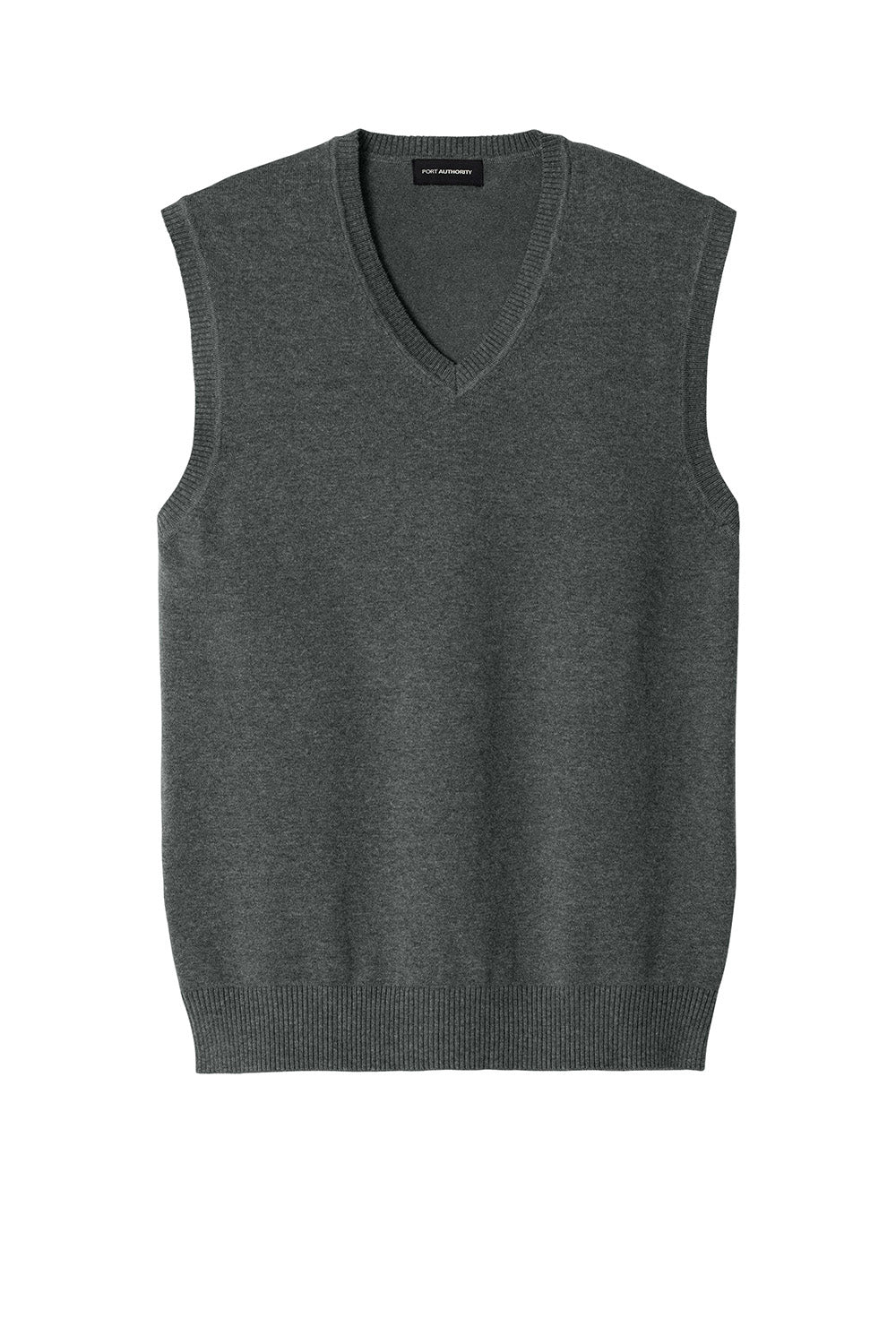 Port Authority SW2860 Mens Easy Care Sweater Vest Heather Charcoal Grey Flat Front