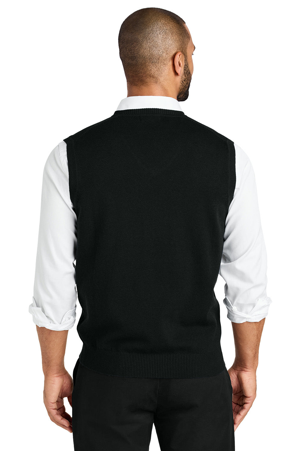 Port Authority SW2860 Mens Easy Care Sweater Vest Deep Black Model Back