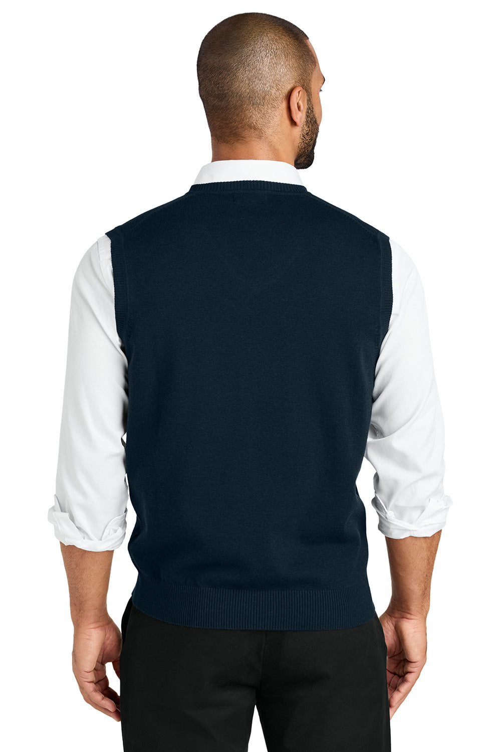 Port Authority SW2860 Mens Easy Care Sweater Vest River Navy Blue Model Back