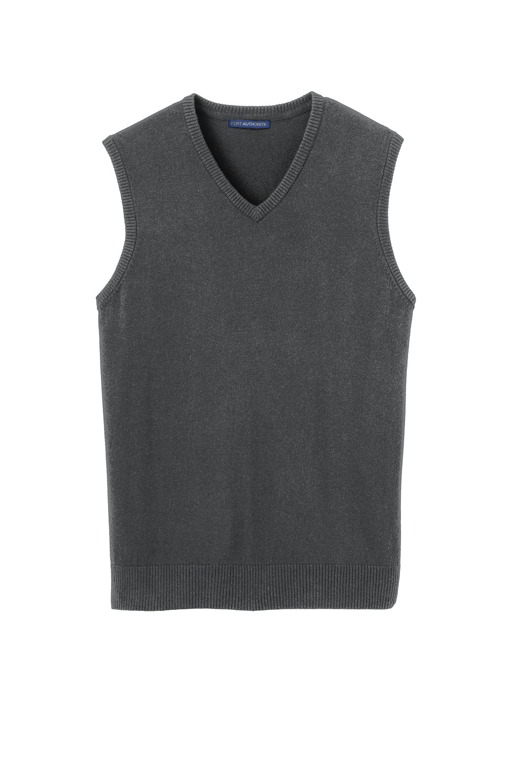 Port Authority SW286 Mens V-Neck Sweater Vest Heather Charcoal Grey Flat Front