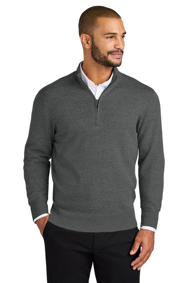 Port Authority SW2900 Mens Easy Care Long Sleeve 1/4 Zip Sweater Heather Charcoal Grey Model Front