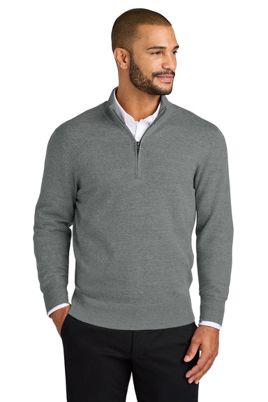 Port Authority SW2900 Mens Easy Care Long Sleeve 1/4 Zip Sweater Heather Medium Grey Model Front