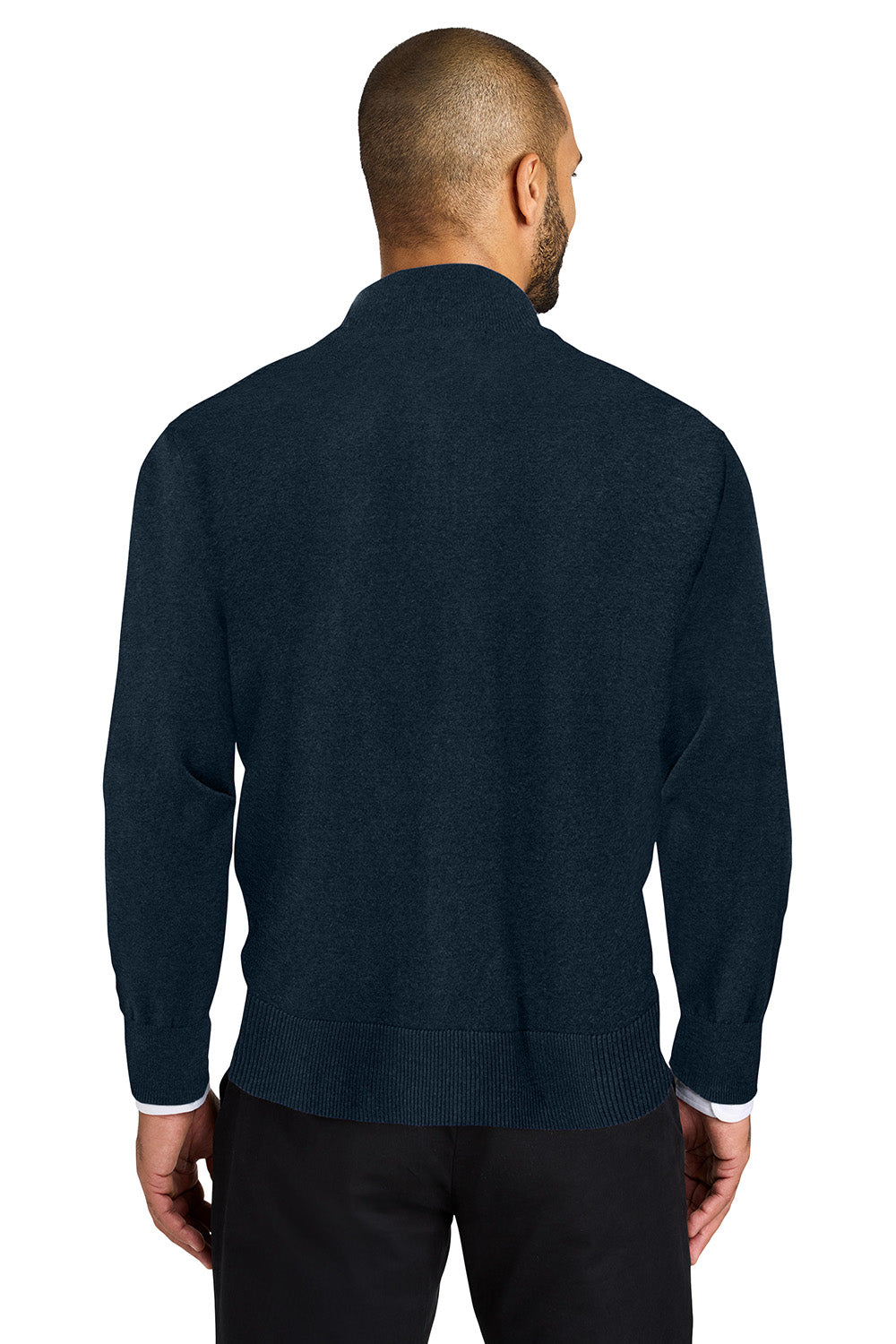 Port Authority SW2900 Mens Easy Care Long Sleeve 1/4 Zip Sweater River Navy Blue Model Back