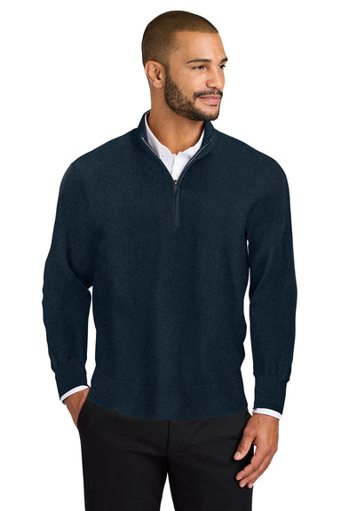 Port Authority SW2900 Mens Easy Care Long Sleeve 1/4 Zip Sweater River Navy Blue Model Front