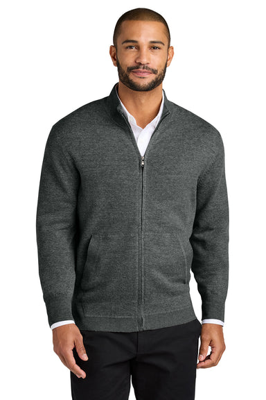 Port Authority SW2901 Mens Easy Care Long Sleeve Full Zip Sweater Heather Charcoal Grey Model Front