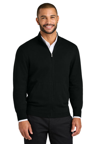 Port Authority SW2901 Mens Easy Care Long Sleeve Full Zip Sweater Deep Black Model Front