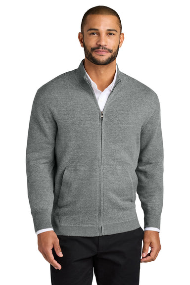 Port Authority SW2901 Mens Easy Care Long Sleeve Full Zip Sweater Heather Medium Grey Model Front