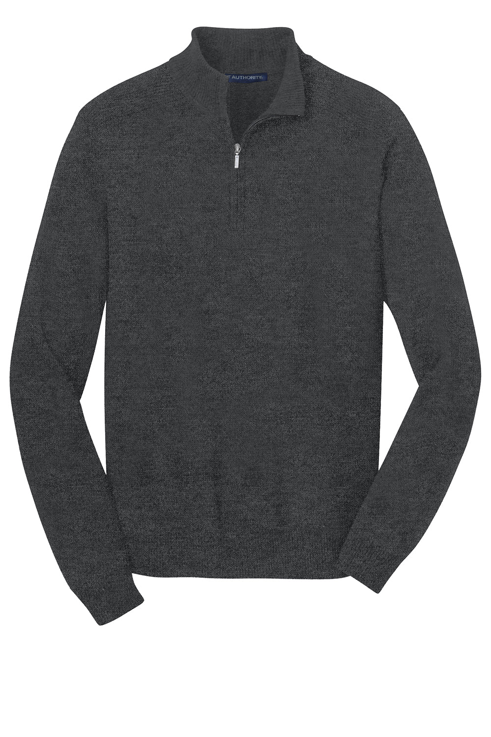 Port Authority SW290 Mens Long Sleeve 1/4 Zip Sweater Heather Charcoal Grey Flat Front