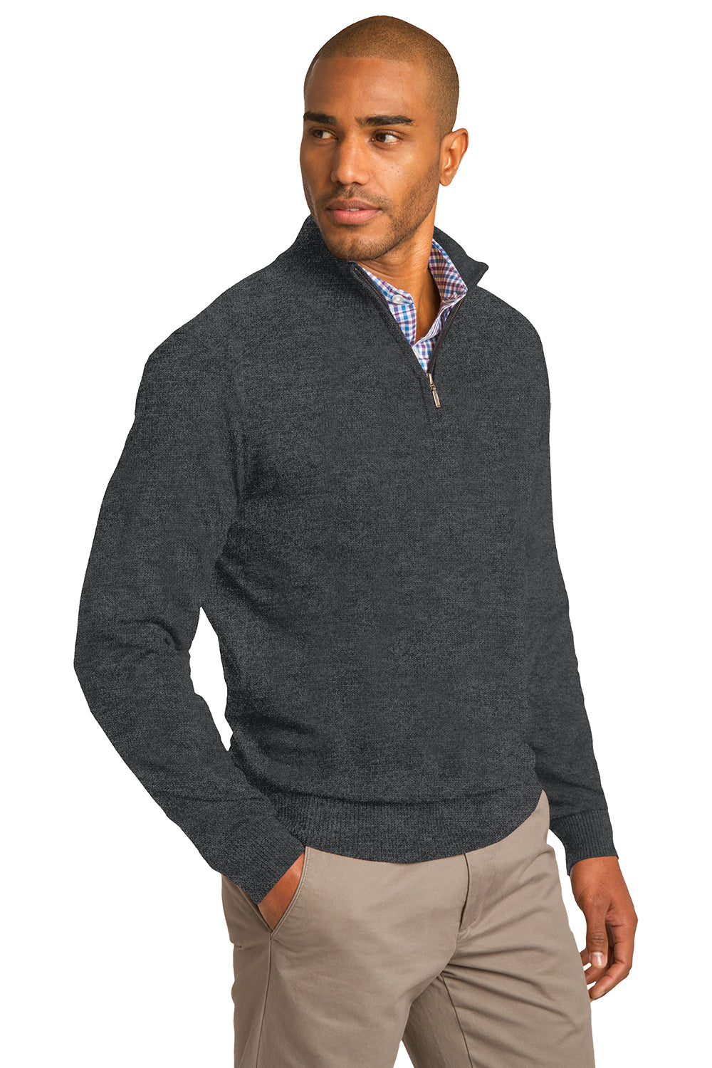 Port Authority SW290 Mens Long Sleeve 1/4 Zip Sweater Heather Charcoal Grey Model 3q