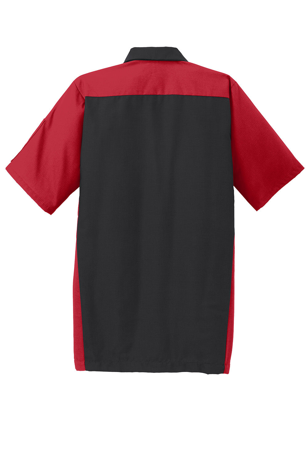 Red Kap SY20 Mens Crew Moisture Wicking Short Sleeve Button Down Shirt w/ Double Pockets Black/Red Flat Back