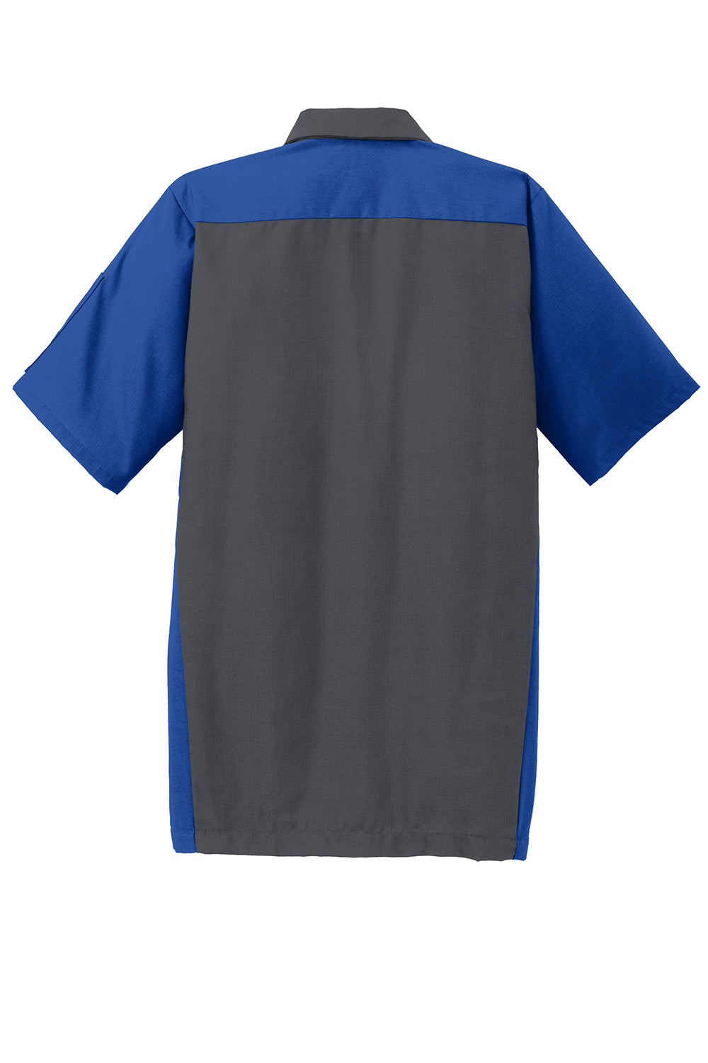 Red Kap SY20 Mens Crew Moisture Wicking Short Sleeve Button Down Shirt w/ Double Pockets Charcoal Grey/Royal Blue Flat Back