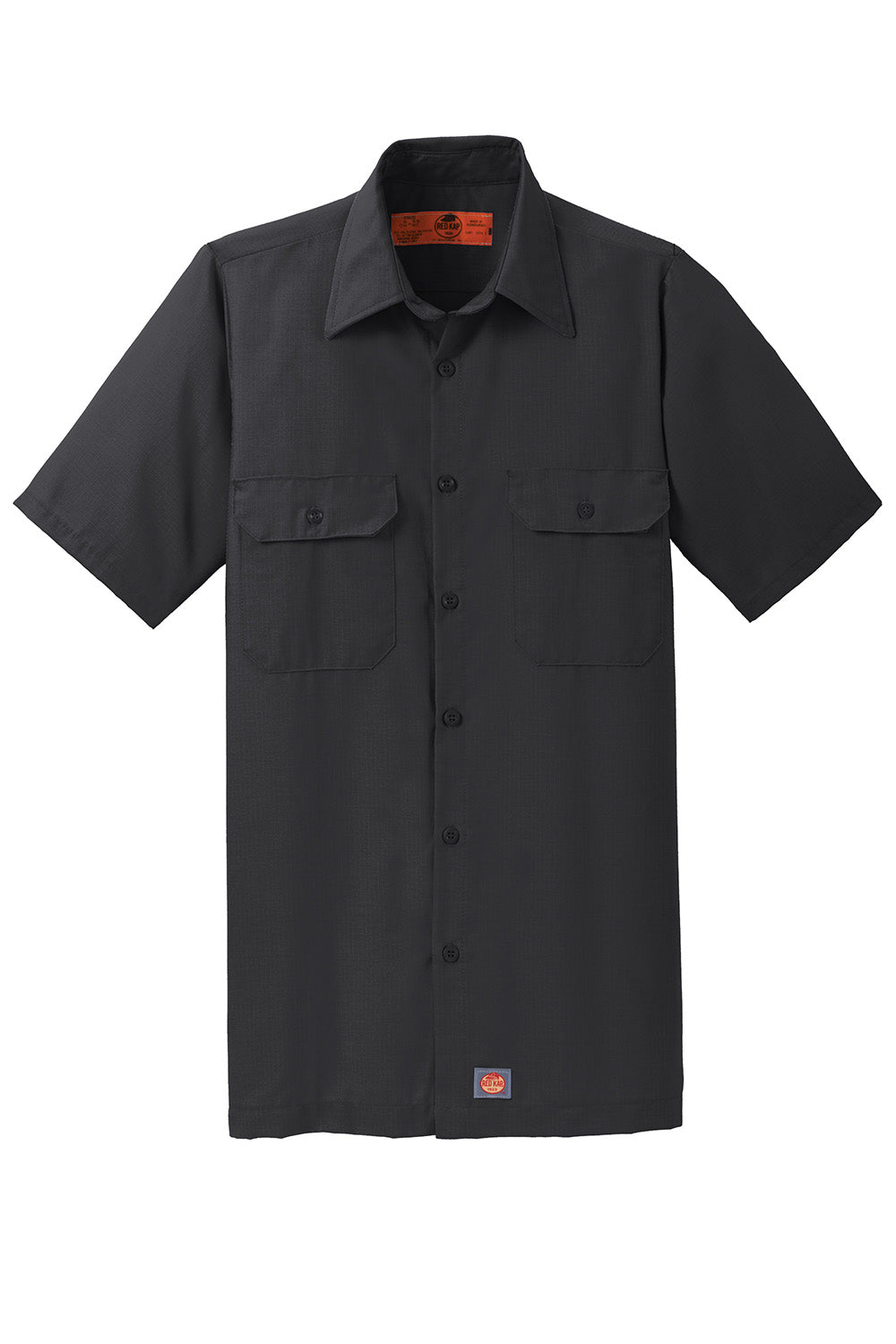 Red Kap SY60 Mens Moisture Wicking Short Sleeve Button Down Shirt w/ Double Pockets Black Flat Front