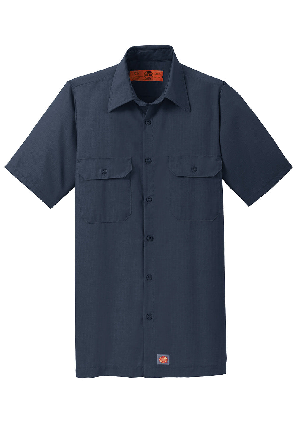 Red Kap SY60 Mens Moisture Wicking Short Sleeve Button Down Shirt w/ Double Pockets Navy Blue Flat Front