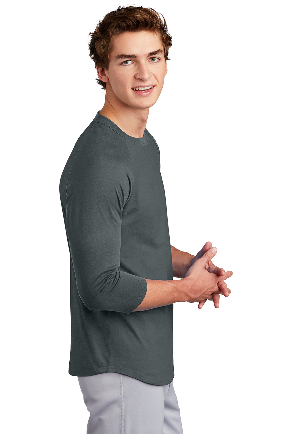 Sport-Tek T200 Mens 3/4 Sleeve Crewneck T-Shirt Iron Grey Model Side