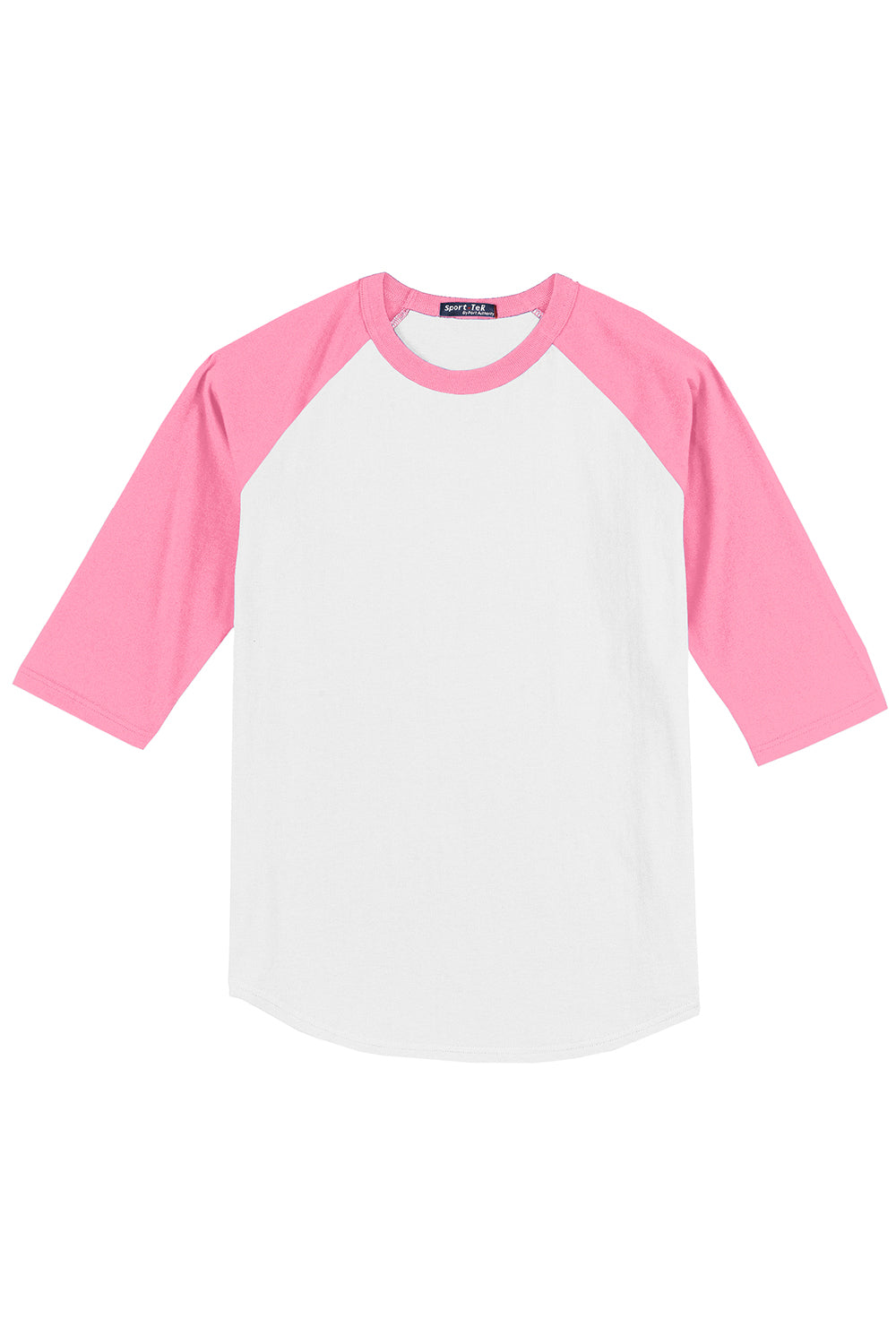 Sport-Tek T200 Mens 3/4 Sleeve Crewneck T-Shirt White/Bright Pink Flat Front