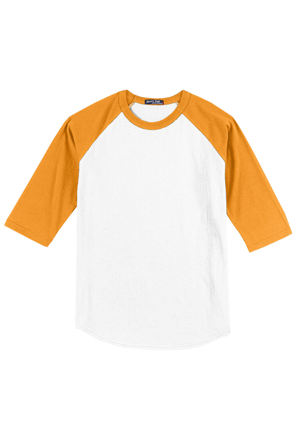 Sport-Tek T200 Mens 3/4 Sleeve Crewneck T-Shirt White/Gold Flat Front