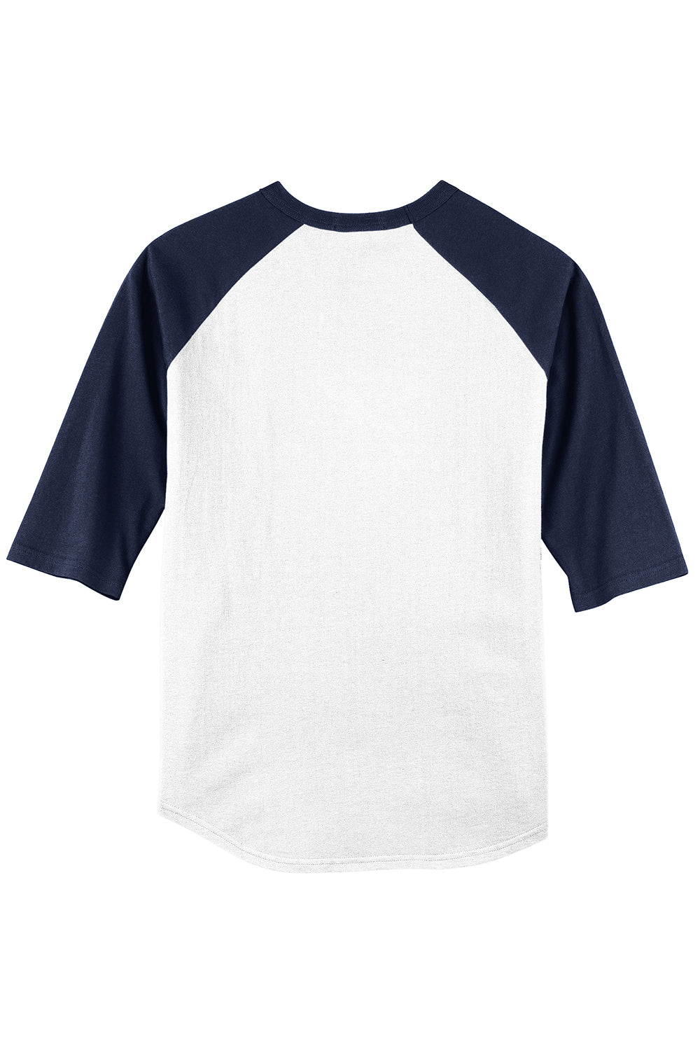 Sport-Tek T200 Mens 3/4 Sleeve Crewneck T-Shirt White/Navy Blue Flat Back