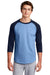 Sport-Tek T200 Mens 3/4 Sleeve Crewneck T-Shirt Carolina Blue/Navy Blue Model Front