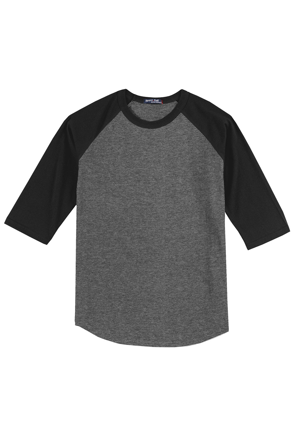 Sport-Tek T200 Mens 3/4 Sleeve Crewneck T-Shirt Heather Dark Grey/Black Flat Front