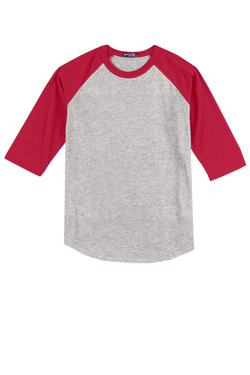 Sport-Tek T200 Mens 3/4 Sleeve Crewneck T-Shirt Heather Grey/Red Flat Front