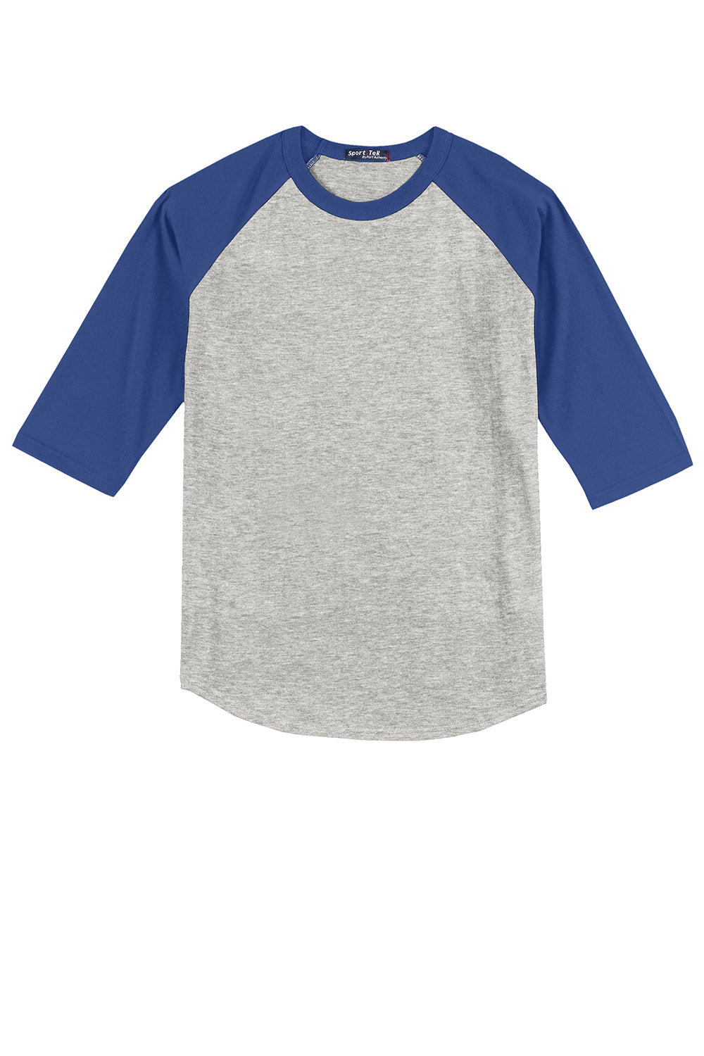 Sport-Tek T200 Mens 3/4 Sleeve Crewneck T-Shirt Heather Grey/Royal Blue Flat Front