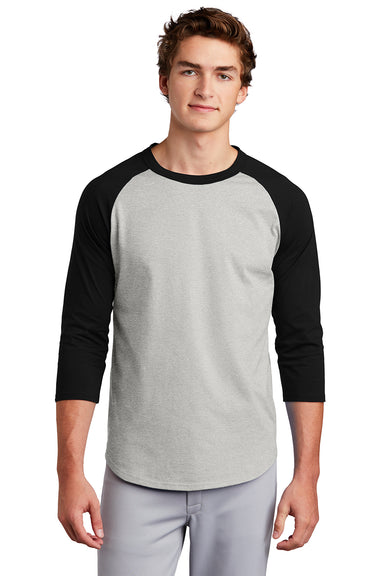 Sport-Tek T200 Mens 3/4 Sleeve Crewneck T-Shirt Heather Grey/Black Model Front