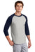 Sport-Tek T200 Mens 3/4 Sleeve Crewneck T-Shirt Heather Grey/Navy Blue Model 3q