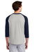 Sport-Tek T200 Mens 3/4 Sleeve Crewneck T-Shirt Heather Grey/Navy Blue Model Back