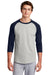 Sport-Tek T200 Mens 3/4 Sleeve Crewneck T-Shirt Heather Grey/Navy Blue Model Front