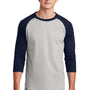 Sport-Tek Mens 3/4 Sleeve Crewneck T-Shirt - Heather Grey/Navy Blue