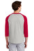 Sport-Tek T200 Mens 3/4 Sleeve Crewneck T-Shirt Heather Grey/Red Model Back