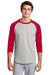 Sport-Tek T200 Mens 3/4 Sleeve Crewneck T-Shirt Heather Grey/Red Model Front