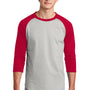 Sport-Tek Mens 3/4 Sleeve Crewneck T-Shirt - Heather Grey/Red