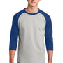 Sport-Tek Mens 3/4 Sleeve Crewneck T-Shirt - Heather Grey/Royal Blue